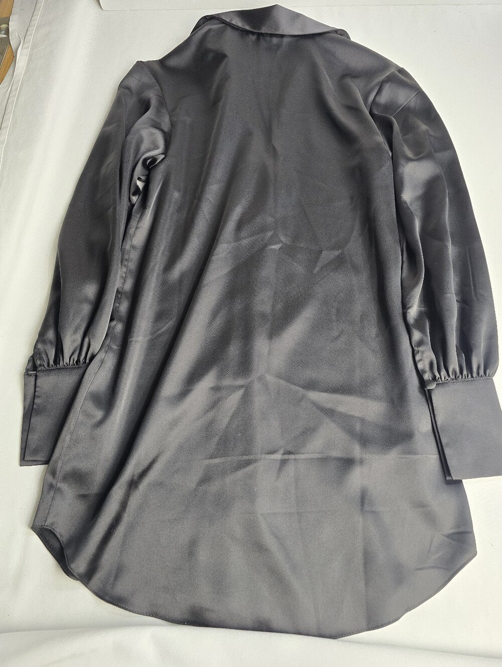 Asos Design Black Satin Shirt Dress Button Up Size 4 - Picture 5 of 5